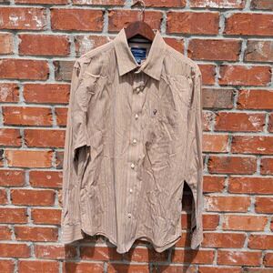 American Eagle Button Down Shirt Mens XL Tan Striped Vintage Fit Long Sleeve